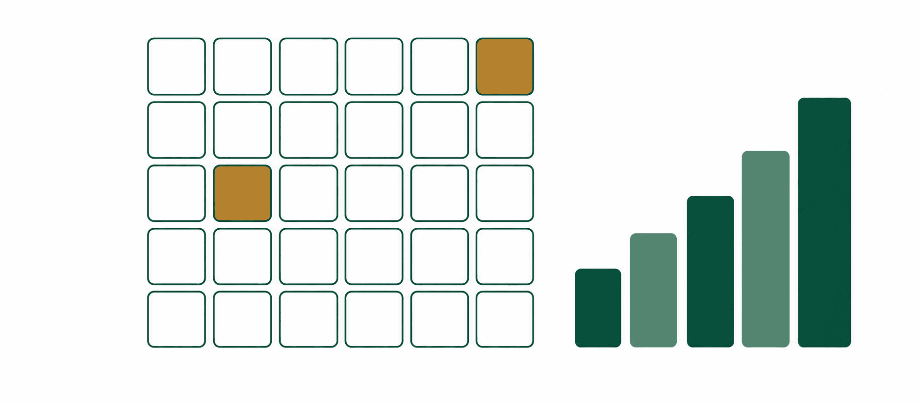 Flat illustration of a scoring grid with two highlighted bonus tiles and an ascending points gauge