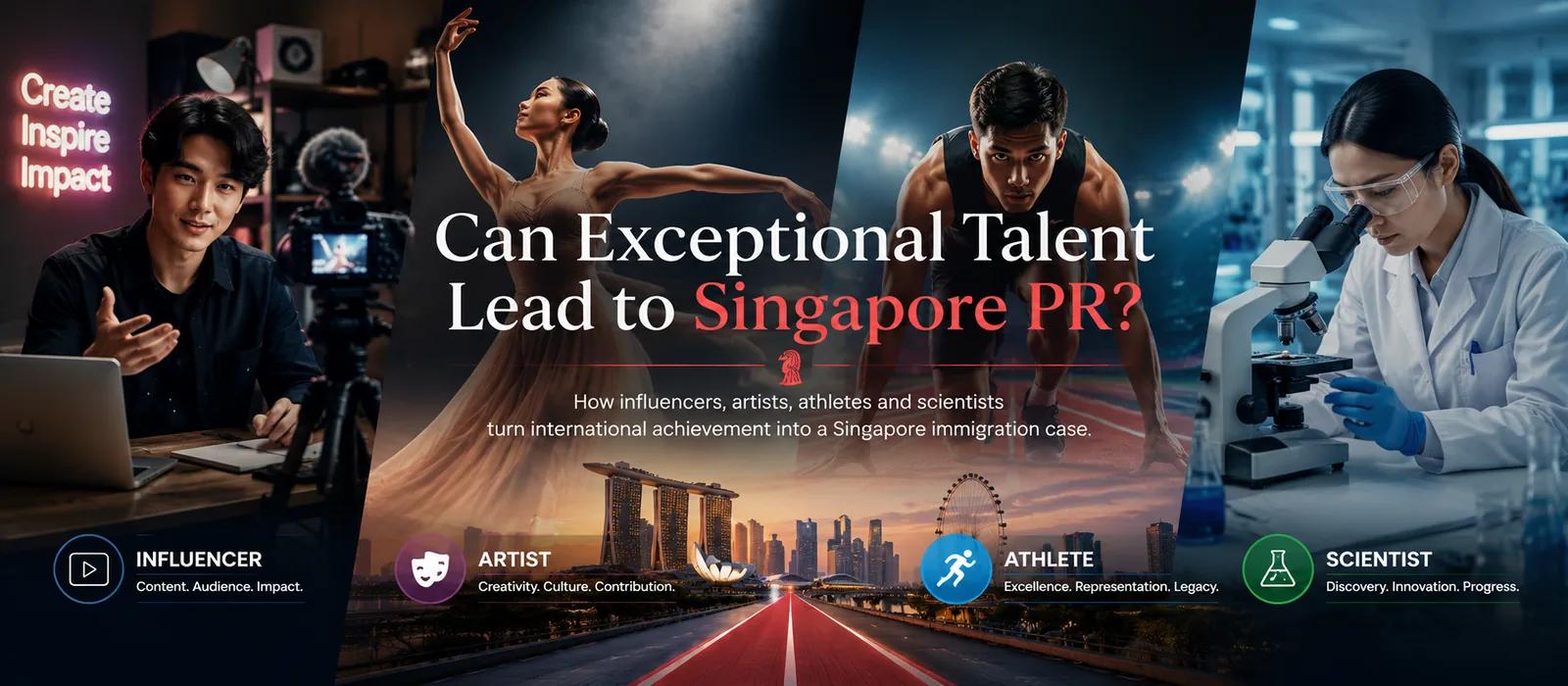 Singapore skyline silhouette with the word "Talent" highlighting pathways to PR for exceptional global talent