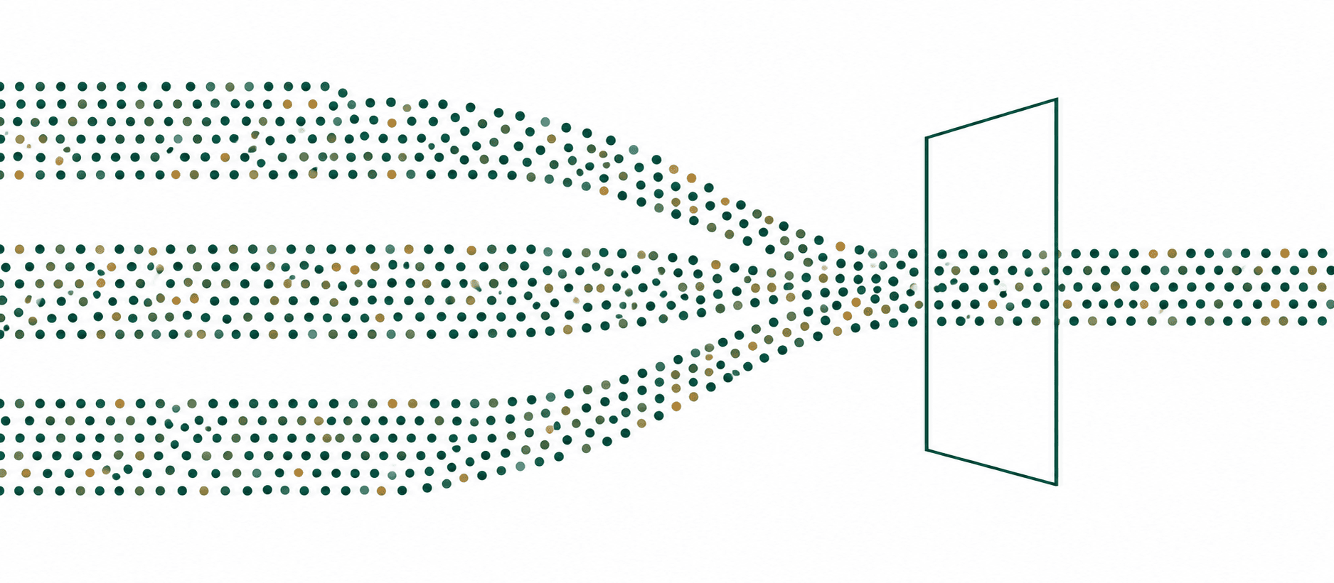 Abstract illustration of dots flowing from three bands through a single gateway, representing Singapore's PR and citizenship intake